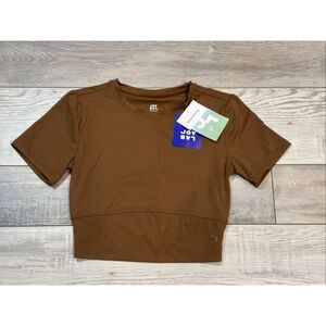 JoyLab women's cropped short sleeve brown activewear top size XS